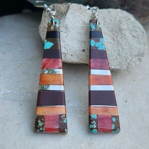 Daniel Coriz Santo Domingo Kewa Pueblo overlay Turquoise Spiny Oyster earrings